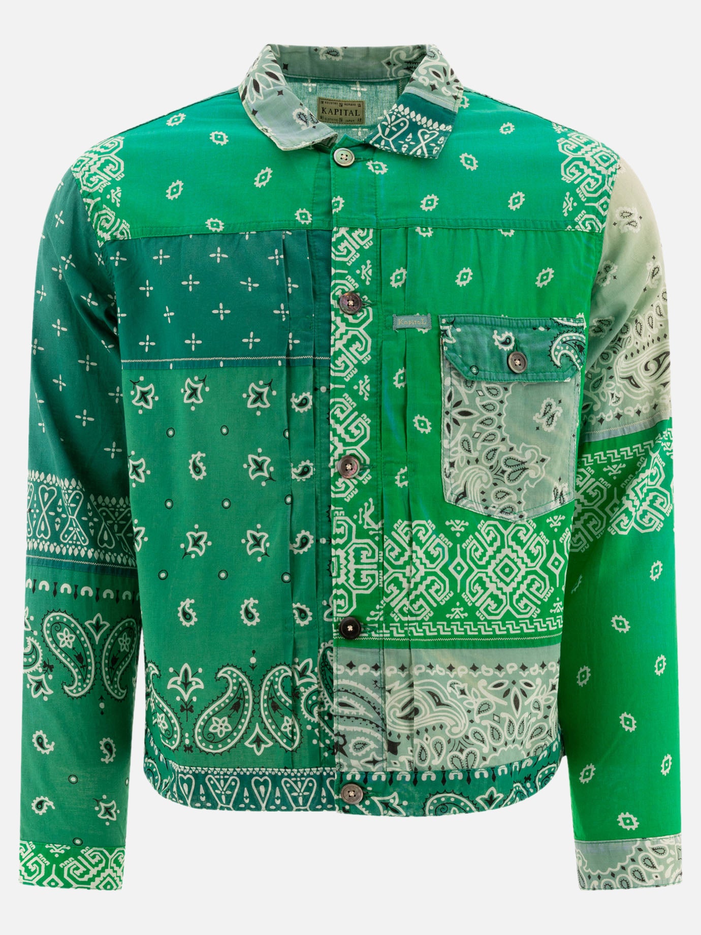 KAPITAL "Gauze Bandana Patchwork" shirt Green