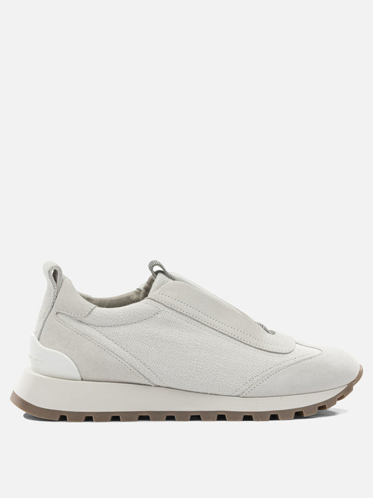 Sneaker basse 63% cotton 37% linen - 100% rubber  Bianco - Brunello Cucinelli Donna | PDP | VIETTI Online Store 
