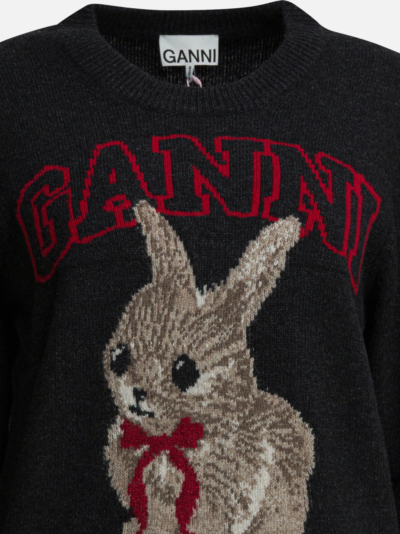 Crewneck sweaters 45% wool 35% recycled wool 20% recycled polyamide  Black - Ganni Women | PDP | VIETTI Online Store | thumbnail_3