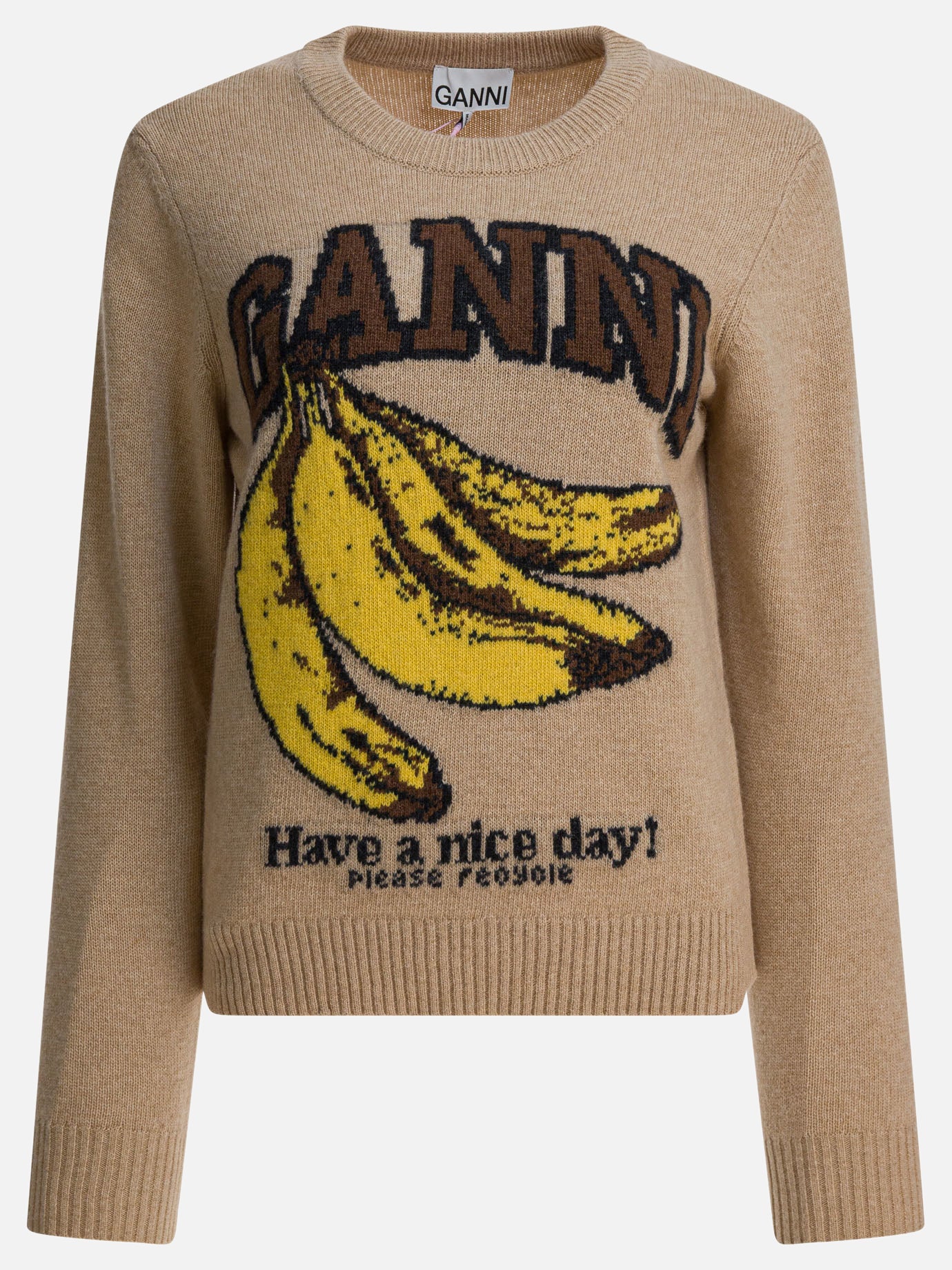 Crewneck sweaters Logo  Beige - Ganni Women | PDP | VIETTI Online Store | Zoom-Modal
