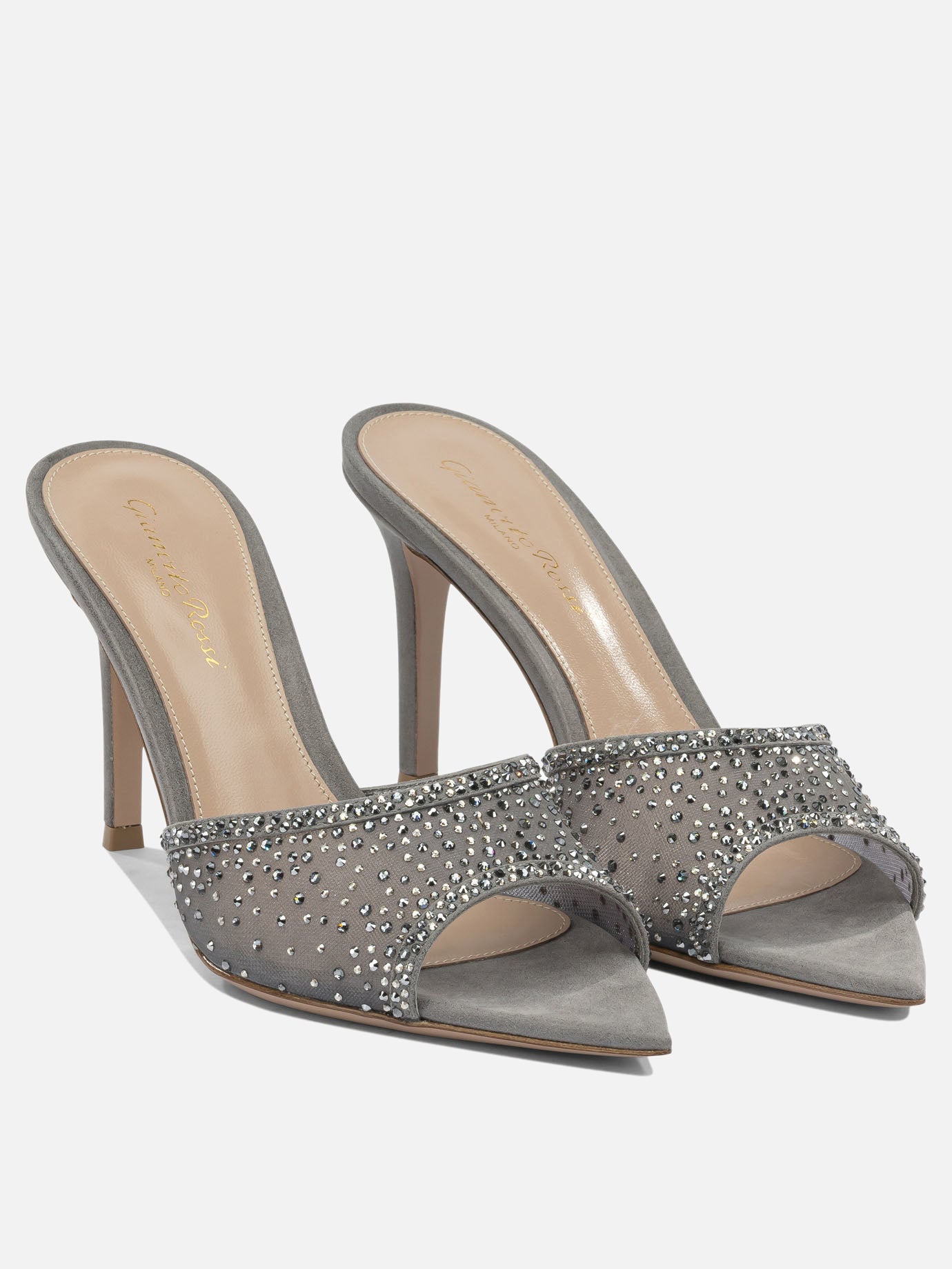 Sandali con tacco 70% fabric 30% suede - 100% leather  Grigio - Gianvito Rossi Donna | PDP | VIETTI Online Store | Zoom-Modal_2
