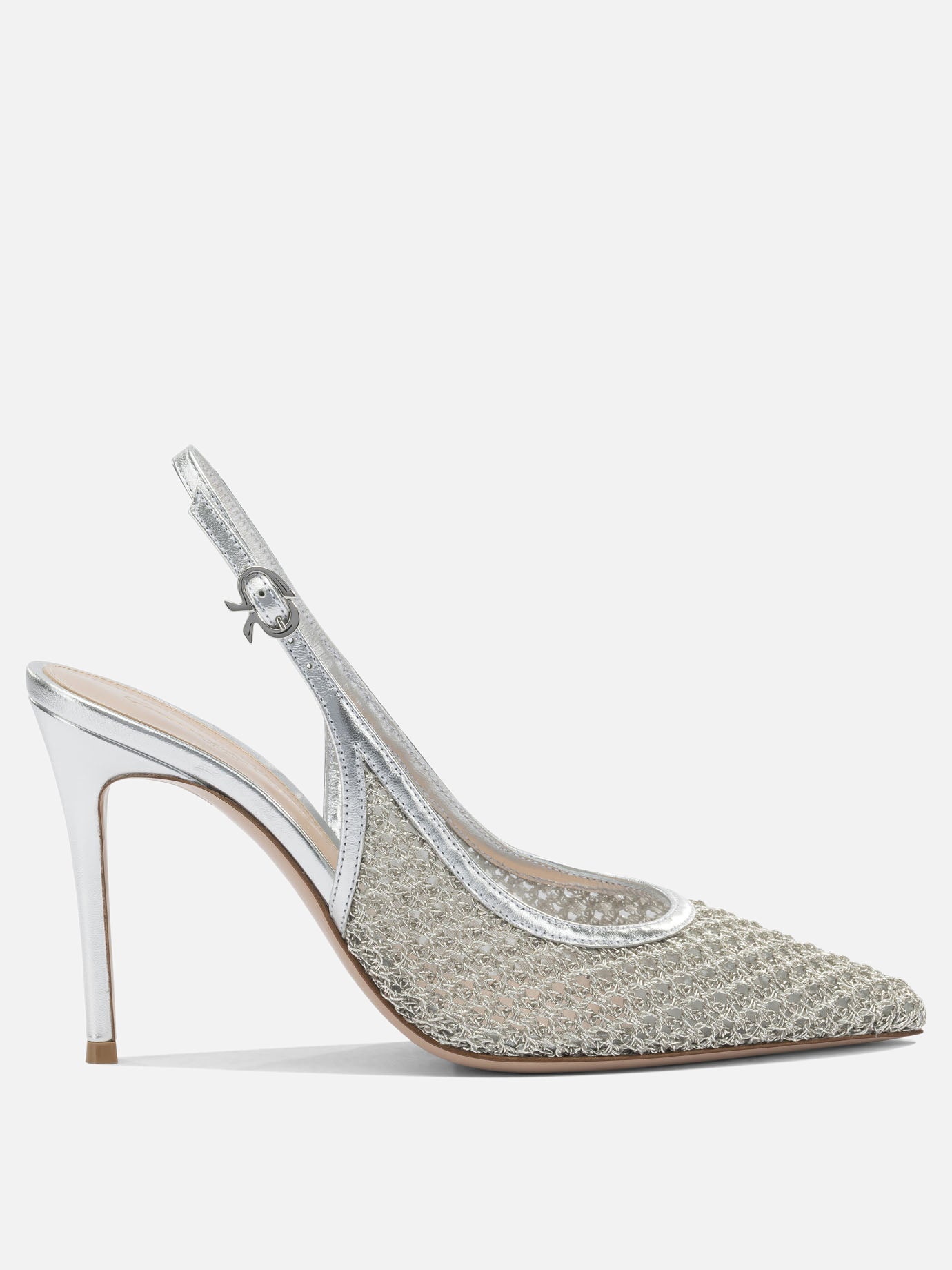 Slingback 90% fabric 10% leather - 100% leather  Argento - Gianvito Rossi Donna | PDP | VIETTI Online Store | thumbnail