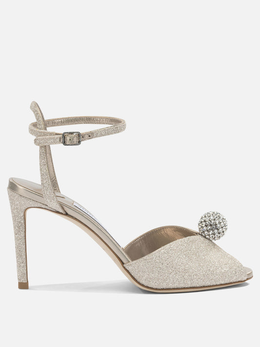 Sandali con tacco 59% textile 15% leather 8% crystal 8% metal 5% plastic 5% salpa - 100% calf  Oro - Jimmy Choo Donna | PDP | VIETTI Online Store 
