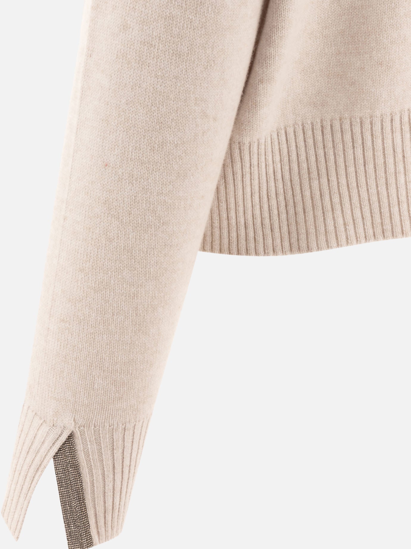 Brunello Cucinelli Cashmere sweater with Shiny Cuff Details Beige