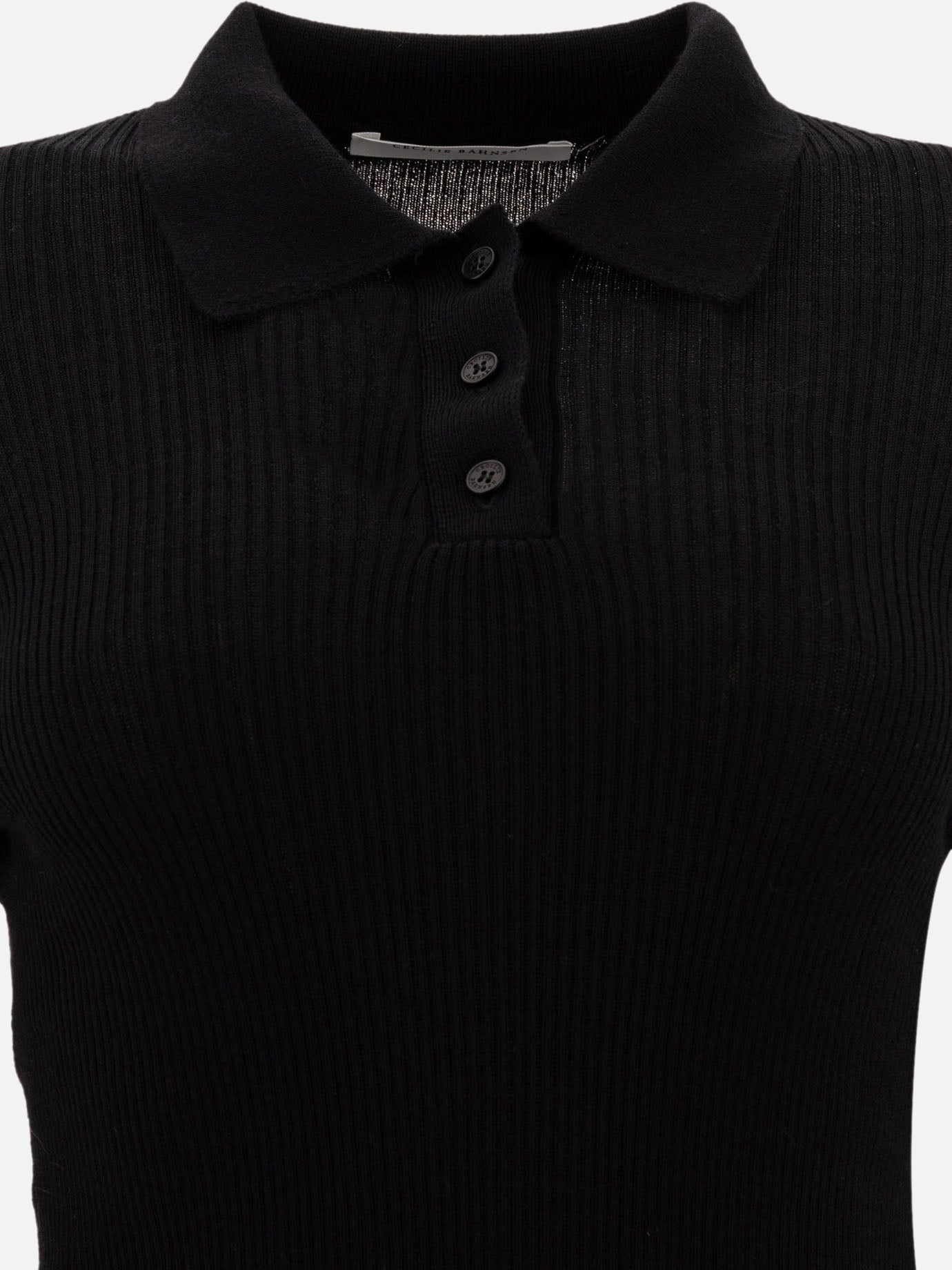 Cecilie Bahnsen "Oda" ribbed polo shirt Black