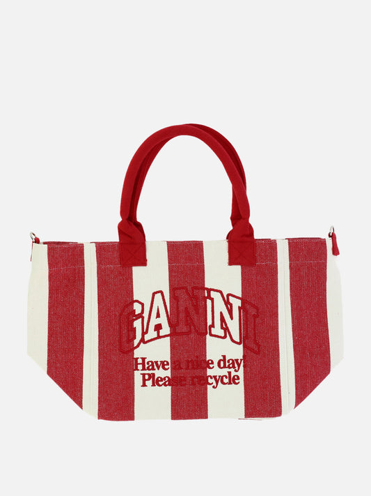 Ganni Striped tote bag Red