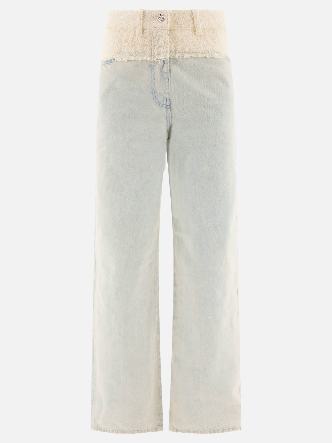 Givenchy Oversized denim and tweed mixed jeans with 4G detail Light blue