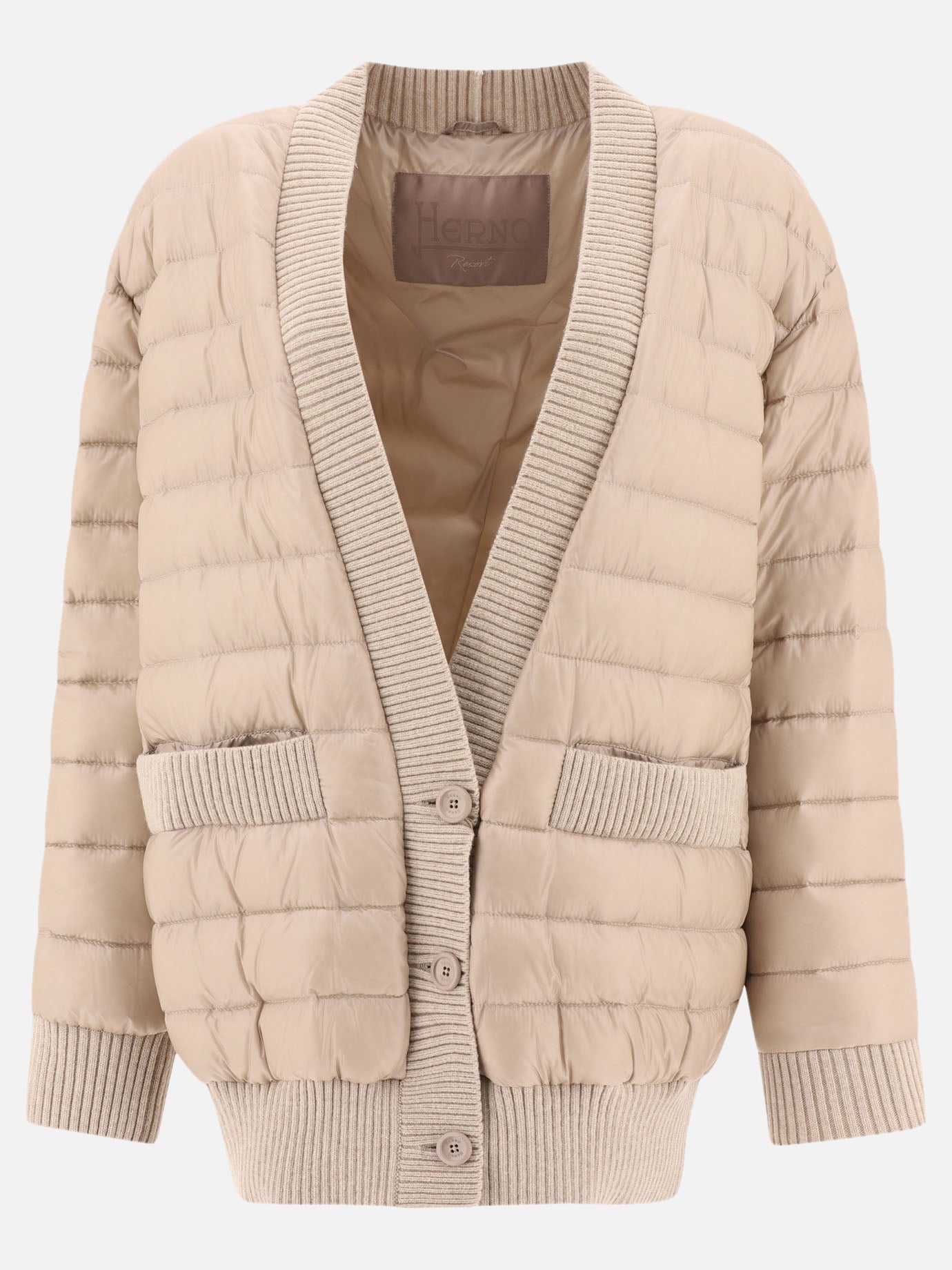 Cardigan-style down jacket