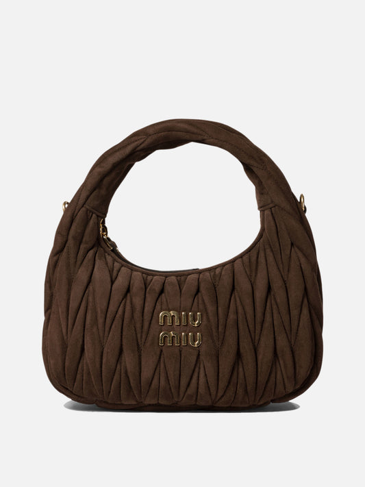 Miu Miu Wander matelassé suede hobo bag Brown