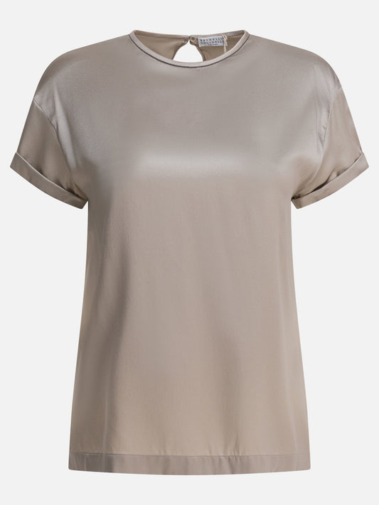 T-shirt girocollo Solid colour  Argento - Brunello Cucinelli Donna | PLP | VIETTI Online Store 
