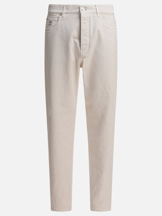 Jeans a gamba dritta Tinta unita  Bianco - Brunello Cucinelli Uomo | PLP | VIETTI Online Store 
